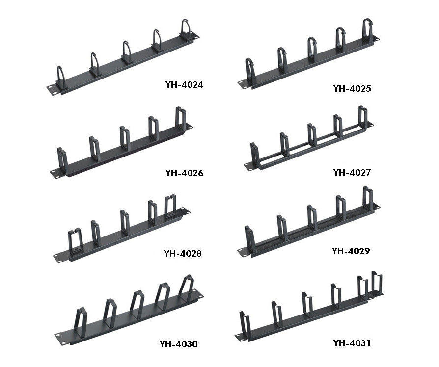 1U horizontal color montado en rack del negro del panel de la gestión de cable de 10 pulgadas con 5 anillos en D YH4025